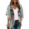 Women's Swimwear 2024 Summer Flowing Kimono Cardigan Bohemian Snow Spun Flower Beach Cover Top Wear Hawaii Chiffon