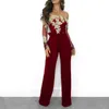 Appliques Lace Patchwork Jumpsuit Women Sexy Off Shoulder Slash Neck Long Sleeve Elegant Wide Leg Pants Party Overalls 240307