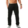 Pantalon de couleur unie en lin pour hommes respirant fitness s-3xl 240308