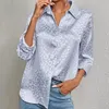 Damesblouses Dames V-hals Lange mouw Button Down Satijn Kantooroverhemd Luipaard Hoge Lage Zoom Werkblouse