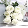 Fleurs décoratives 10 pièces Rose artificielle vraie touche décor faux soie Floral mariage Bouquet maison fête conception fleurs-blanc