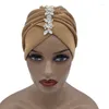 Etnik Giyim Kadın Moda Kafa Şarfı Afrika Aso Oke Headtie Müslüman başörtüsü Bonnet 2024 Pileli Türban Kapağı SHINNY RHINESTONE