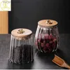 Pottes de nourriture Canisters 550/700 ml Verre Round Round Food Storage Jar avec couvercle en bois Café grains à thé