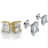 18K Gold Plated Stainless Steel Stud Earrings Cubic Zirconia Men Women 2PC Earrings Set288J