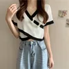 Croped Tshirt Patchwork Summer Design Simple Slim AllMatch Casual Harajuku Sweet Girls Stylish Tops Tees Ulzzang Daily 240228