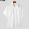 Camisas casuais masculinas moda estilo tops incerun masculino sólido all-match simples bolso design streetwear masculino manga curta blusa S-5XL