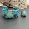 Necklace Earrings Set 2024 Cross Border Ring And Bracelet In Europe America Lake Blue Leather Jewelry