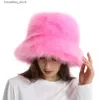 Szerokie brzegowe czapki czapki czapki zimowe wiadra kapelusz moda faux fur panama ciepłe czapki żeńskie vintage faux lis fur rybak c hats dla kobiet l240305