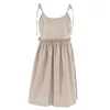 Casual Dresses Brown Cotton Linen Dress For Women Spring Summer Holiday Loose Europe And United States Halter A Word Sexy Skirt