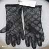 Black Tulle Gloves For Women Designer Ladies Letters Print Embroidered Lace Driving Five Fingers Gloves Fashion Thin Party Gloves 2 Size