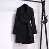 Blazer feminino primavera moda feminina roupas terno saia jaqueta cinto cintura magro terno feminino blazer longo casaco preto blazers 240306