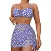 Maillots de bain pour femmes Impression numérique Mesh Trois pièces Bikini Split Maillot de bain Fille Sexy Triangle 90s Découpe Manches courtes