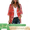 Costumi da bagno da donna 2024 Cardigan kimono che scorre estivo Copricostume da spiaggia con fiori in filato di neve bohémien Top Wear Chiffon Hawaii