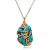 ShinyGem – collier avec pendentif Turquoise baroque, fil d'or galvanisé 14K, fait à la main, forme indéfinie, à la mode
