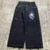 Moda masculina jeans streetwear jnco y2k hip hop dos desenhos animados impressão gráfica vintage baggy calças pretas das mulheres dos homens de cintura alta calças largas perna f68