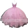 2024 Pink Sexy Quinceanera Dresses Sweetheart Lace Appliques Crystal Beads Hand Made Flowers Spaghetti Straps Sweet 16 Dress Vestidos De 15 Prom Party Gowns 0513