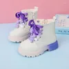 Boots Toddler Girl's Beige Purple Beautiful Pu Leather Children Calkle Boot Autumn Zipper 22-33 Fashion Flexiable Kids Shoes