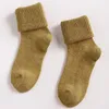 Женские носки, зимние хлопковые однотонные шерстяные носки, утепленные, длинные, теплые, снежные, пушистые, средняя трубка