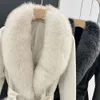 ウーアンヘイニングウサギ統合コート、女性の長い膝の長さキツネの毛皮の襟、暖かさのために厚くなった280529