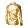 Costumes Hommes Costumes métalliques enduits d'or brillant Blazer (vestes + pantalons) Slim Fit Night Club Ensembles Robe Marque Blazer Effectuer des Costumes de Scène