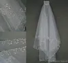 2019 Stock Wedding Veils Crystals 2 Layer Handmade Crescent Edge 신부 액세서리 흰색 및 상아 신부 베일 구슬 COM7299821