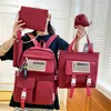 5 pièces ensembles femmes sac à dos Harajuku toile sacs d'école pour adolescentes Kawaii collège étudiant livre sac ordinateur portable sac à dos 240304