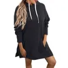 Damen-Kapuzenpullover, lang, für Damen, lockerer Pullover, Sweatshirt, Kleid, lässige Ärmel, geteilter Saum, Kordelzug, Übung, Laufen, Winterkleidung