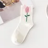 Women Socks 1 Pair Cartoon Flower Candy Color Harajuku Breathable Design Korean Style Japanese Comfortable Tulip