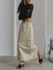 Dresses Bornladies Cargo Skirts for Women 2023 Spring Summer Drawstring Elastic Waist Y2k Skirts Girls 100% Cotton Full Length Skirt