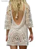 Women's Swimwear Sexy Womens Bathing Suit Cover Up Crochet Lace Bikini Bathing Suit Swimsuit Smock Knitting Swimwear Mesh Beach Dress Tunic Robe L240309