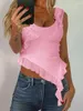 Canotte da donna Maglia da donna con volant Canotte Y2k Asimmetrico Scoop Neck Crop 2024 Estate Uscire Top Cami sexy