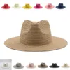 estate donna uomo tesa larga solido jazz sole paglia cappelli Fedora spiaggia all'aperto viaggio protezione UV fatto a mano216f