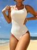 Women's Swimwear S-XL Swimwear Women Solid Stripe One Piece Swimsuit Padded Bra Bodysuit 2023 Beach Outfits For Women Bathing Suit Sexy Tankini L240308