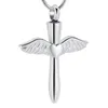 IJD12240 Stainless Steel Angel Wings Heart Cross Cremation Jewelry Pendant for Pet Human Memorial Ash Keepsake Necklace2352