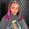 合成ウィッグハイライトボブウィッグブラジルの人間のヘアウィッグ女性のための黒いピンクのショートレースフロントウィッグCO合成髪の耐熱240308