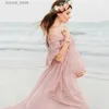 Maternity Dresses Pink Ruffles Maternity Dresses For Photo Shoot Bohemian Chiffon Pregnant Women Photography Props Maxi Dress Premama Clothes 2023 L240308