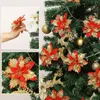 Dekorativa blommor 2024 Julgjutare konstgjorda dekorationer Xmas Tree Wreaths Garland Glitter för festprydnader
