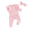 Kläduppsättningar födda babyflickor Kläder Solid Color Sweatshirt Sweatpants Set Småbarn Sweatsuit Outfit 6 12 18 månader