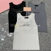 Débardeur en strass brillant pour femmes, col en U, lettres brodées, gilets de Sport, t-shirts d'été sans manches