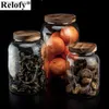 Food Jars Canisters Glass Clear Round Food Storage Jar with Wooden Lid Kitchen Coffee Beans Tea Grains Canister Home Storage Tank1150/1900/2850ml L240308