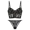 Soutien-gorge Ensembles Français Sexy Voir à travers le soutien-gorge et la culotte en dentelle à armatures rassemblent la beauté sous-vêtements femmes pure désir bralette lenceria