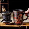 Mokken Retro Traditionele Chinese Draak Phenix Paarse Klei Theemok Met Deksel Zetgroep Handgemaakte Yixing Zisha Cup 300Ml Theekopje Gift Drop Del Dhicq