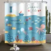 Rideaux de douche Thème de la mer Rideau Starfish Poissons Plantes Salle de bain Bathtud Décor Tissu polyester imperméable avec 12 crochets gratuits