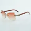 Ny Natural Original Wood Arm Solglasögon 8300817 Cut Lens Solglasögon Luxury Fashion XL Diamond Glasses Storlek 18-135mm