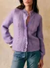 Women's Knits Women Single Breasted Purple Or Pink Sweater Autumn 2024 Hollow Out Casual O-Neck Long Sleeve Sweet Cardigan Tops For Ladies