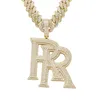 Ciondolo doppia R con diamante pieno Set di rame elettrolitico in oro reale con zirconi Collana con lettera da uomo Hip Hop Catena cubana con diamanti pieni