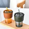 Water Bottles 400ML Glass Cup Coffee Household Straw Large Capacity Double Drink Love Gift Cute Bottle