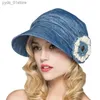 Chapeaux larges seau FS mode coton chapeaux d'été pour femmes plage chapeau de soleil fleur Beige bleu large bord disquette visières Cs réglable Cheu Feminino L240308