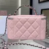 High quality tote 23K mini crossbody bag luxurys designer bags 17CM Fashion Chains bag designer cosmetic bag Sheepskin rhinestone mirror makeup bag with box pink bag