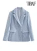 TRAF Женская мода двубортный твидовый пиджак с узором «гусиные лапки» Винтажное пальто с длинными рукавами и карманами с клапаном Женская верхняя одежда Chic Veste 230226